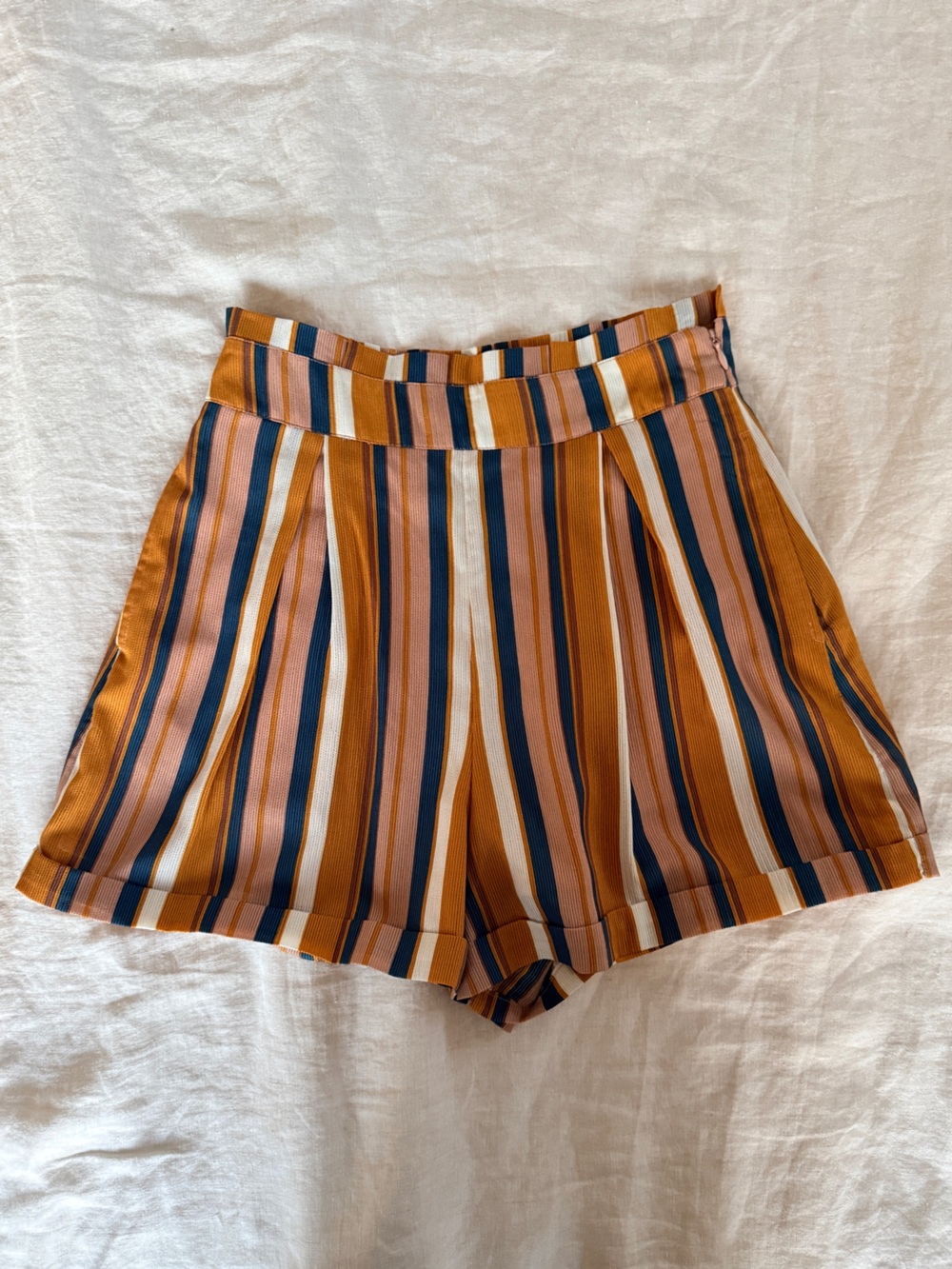 House of Harlow 1960 Striped High-Waist Women’s Shorts — Mustard Multi